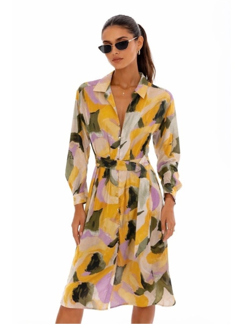 NWT French Connection Multicolor Abstract Summer Shirtdress Size Large